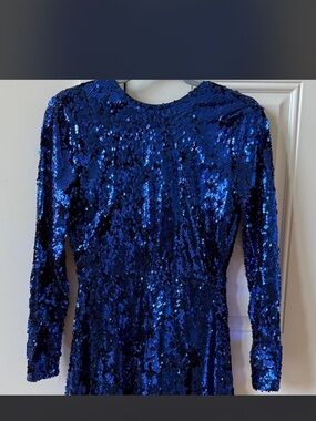 Blue Sequin Long-Sleeve Evening Dress